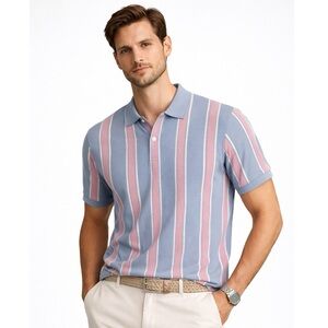 Le 31 Simons Striped Polo Shirt Mens Large Blue Pink Organic Cotton Screen Worn